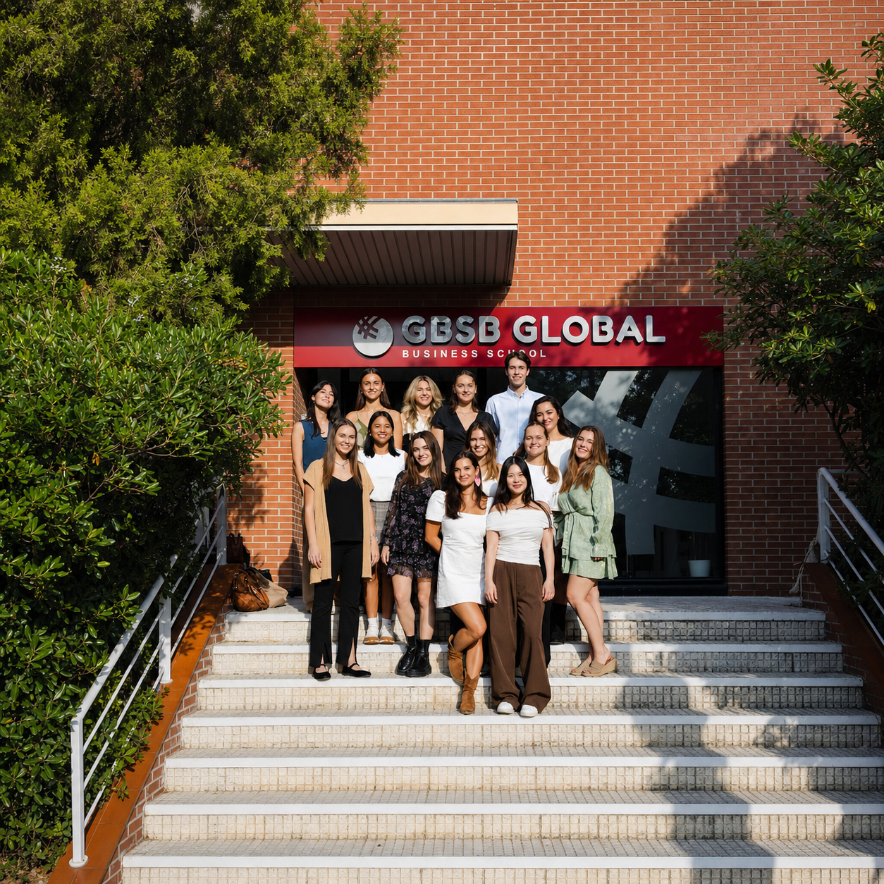 GBSB Global students at the campus entrance in Barcelona